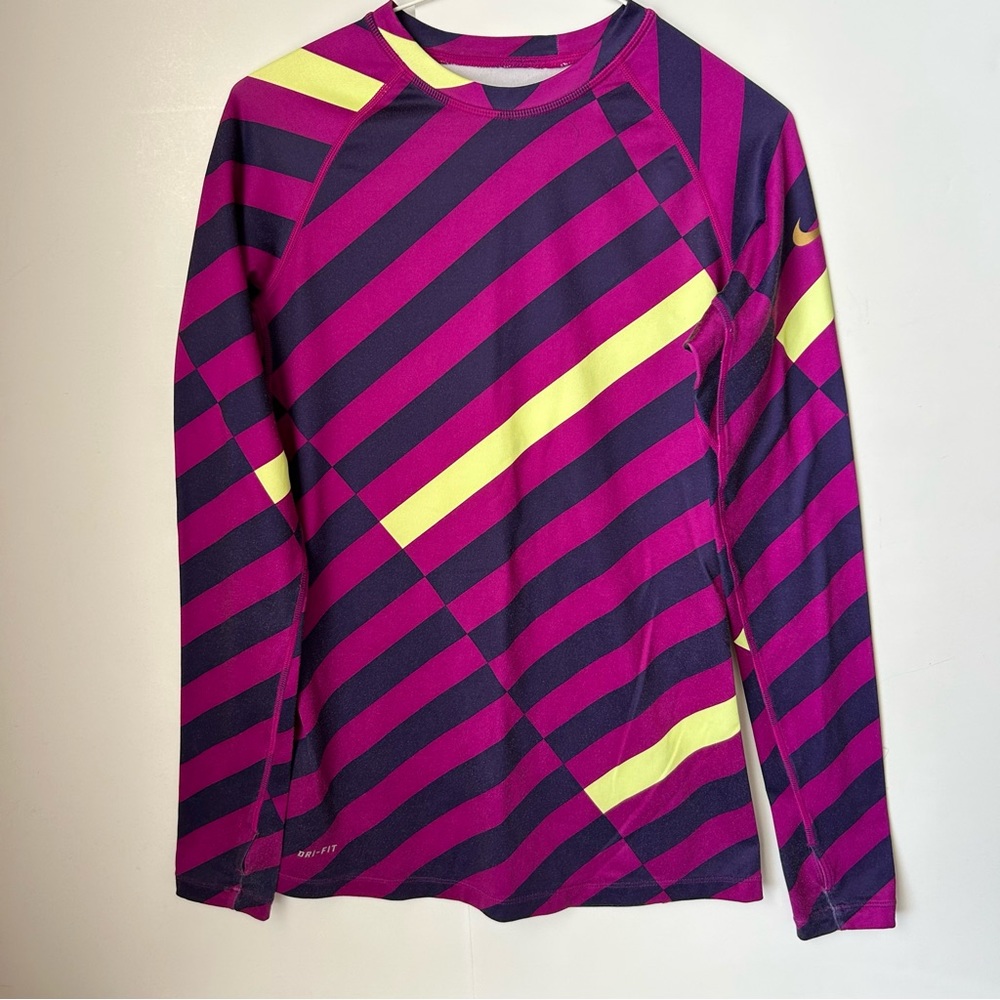 Nike Pro Combat Dri-Fit Purple & Yellow Long Sleeve Compression Top Shirt Size S